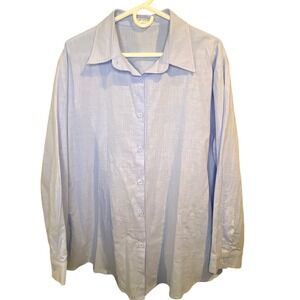 In'Voland Women 20W Light Blue 100% Cotton Button Down Long‎ Sleeve Shirt